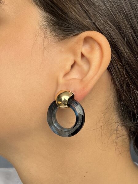 Mavi Taş Daire Küpe