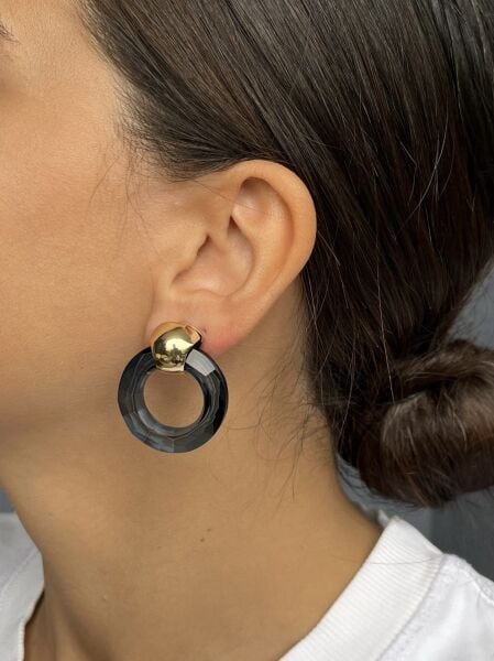 Mavi Taş Daire Küpe