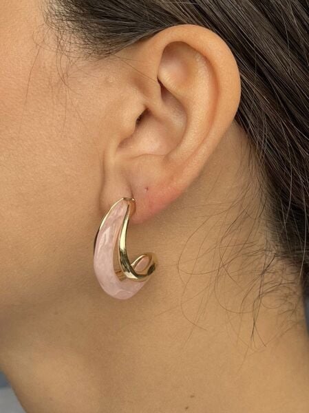 Açık Pembe Taşlı Yarım Ay Küpe