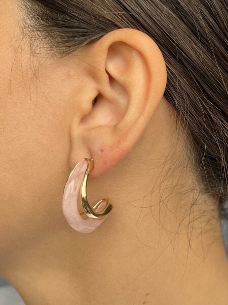 Açık Pembe Taşlı Yarım Ay Küpe