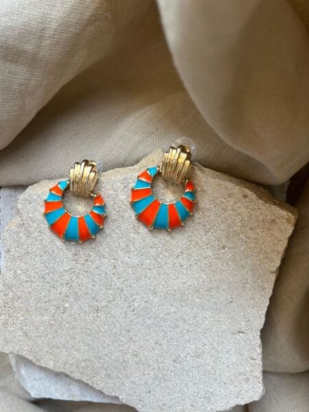 Turuncu Mavi Renkli Küpe