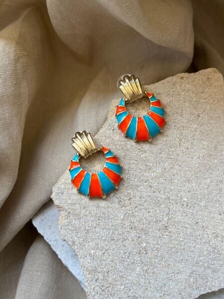 Turuncu Mavi Renkli Küpe