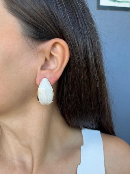 Beyaz Taşlı Çekirdek Küpe