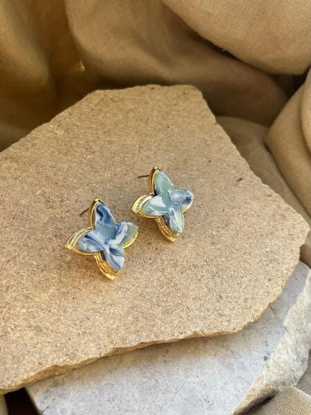 Mavi Taş Yaprak Küpe