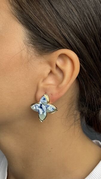 Mavi Taş Yaprak Küpe