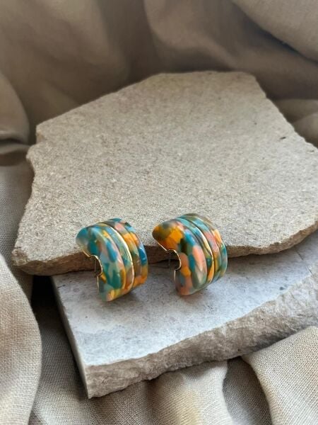 Pastel Renkli Yarım Tekerlek Küpe