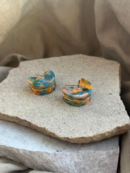 Pastel Renkli Yarım Tekerlek Küpe