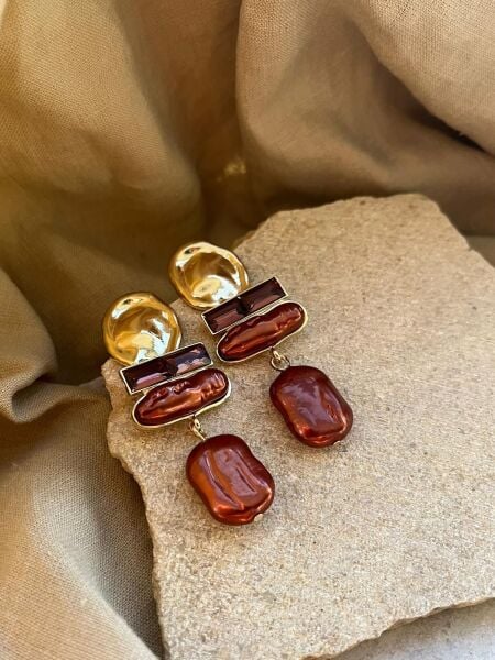 Kahverengi Taşlı Sarkıt Küpe