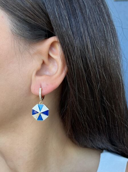 Mavi Beyaz Şemsiye Küpe