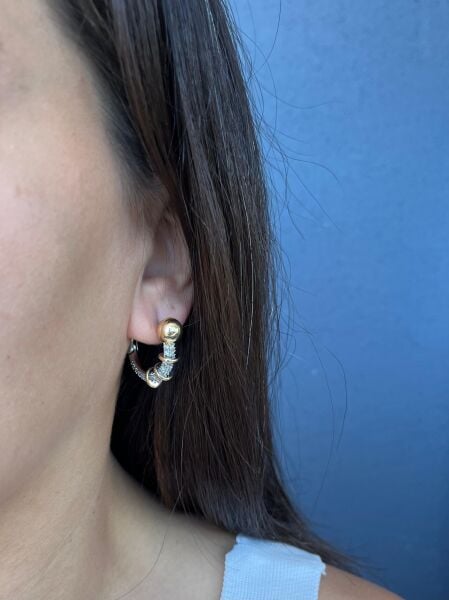 Gümüş Taşlı Altın Renkli Halkalı Küpe