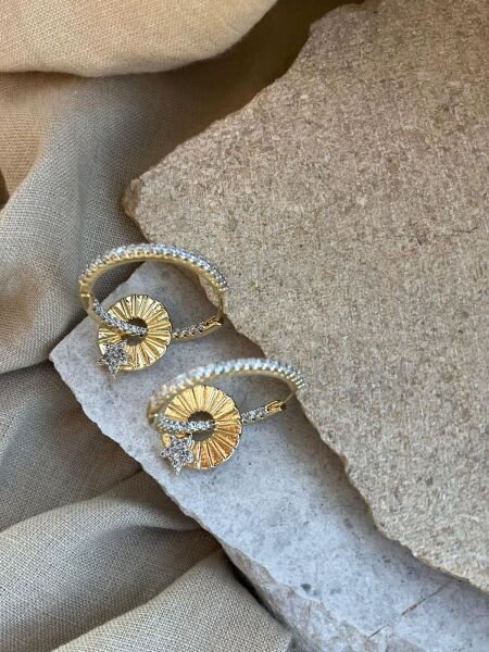 Gold Colored Combined Circle Star Earrings