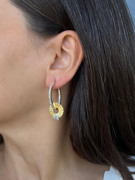 Gold Colored Combined Circle Star Earrings