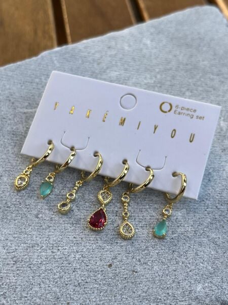 Yakemiyou Taş Detaylı Altılı Küpe