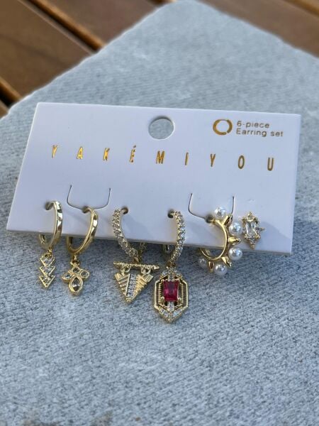 Yakemiyou İnci Taşlı Altılı küpe