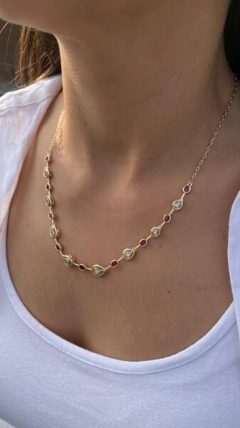 Mürdüm Sıra Taşlı Kolye