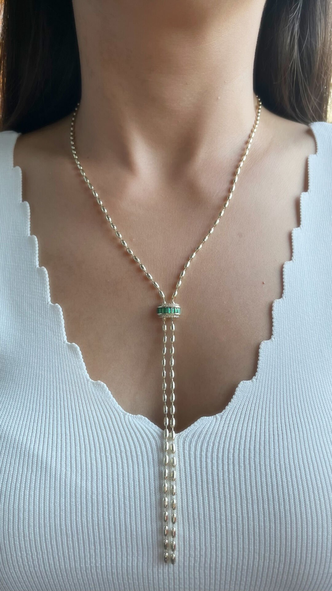 Yeşil Taşlı Y Kolye