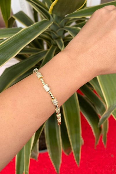 14K Taşlı Sıralı Silindir Bileklik