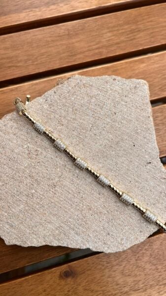 14K Taşlı Sıralı Silindir Bileklik