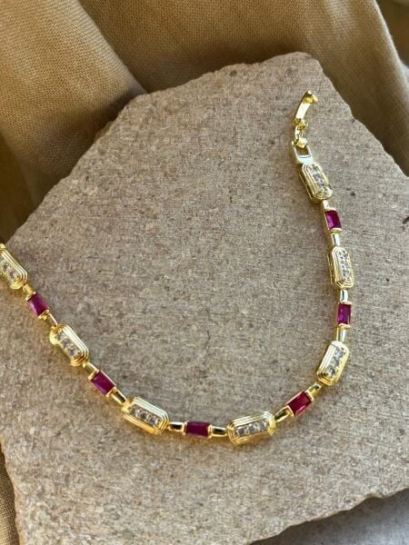 14K Mürdüm ve Parıltı Taşlı Bileklik