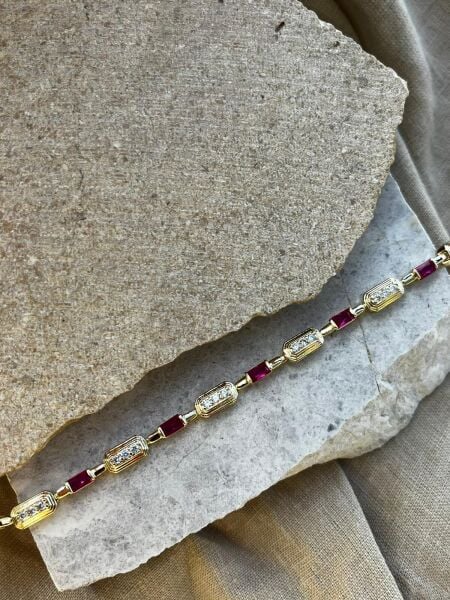 14K Mürdüm ve Parıltı Taşlı Bileklik