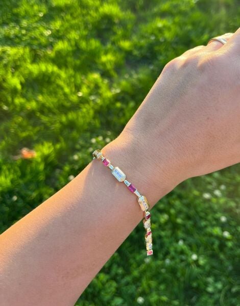 14K Mürdüm ve Parıltı Taşlı Bileklik