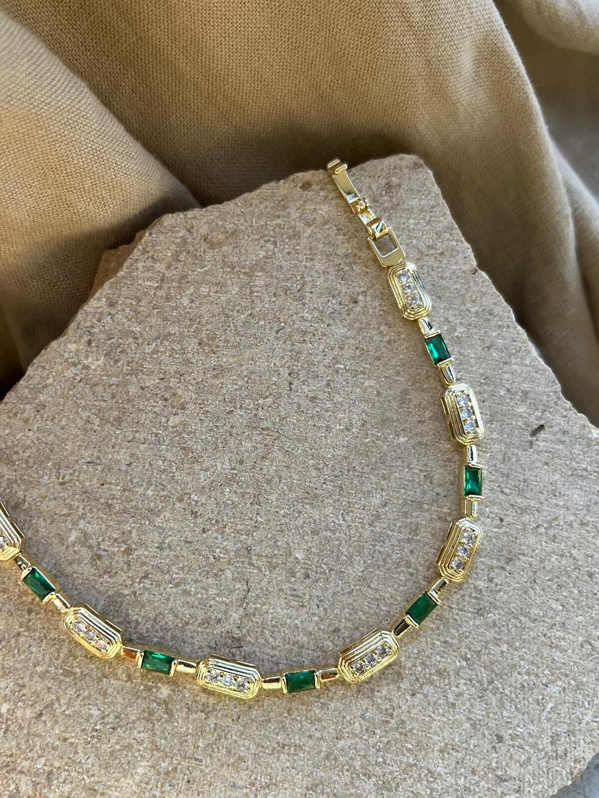14K Yeşil ve Parıltı Taşlı Bileklik