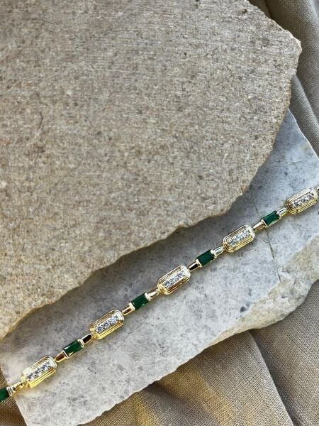 14K Yeşil ve Parıltı Taşlı Bileklik