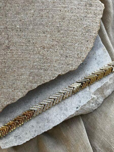 14K V Dizilim Taşlı Bileklik