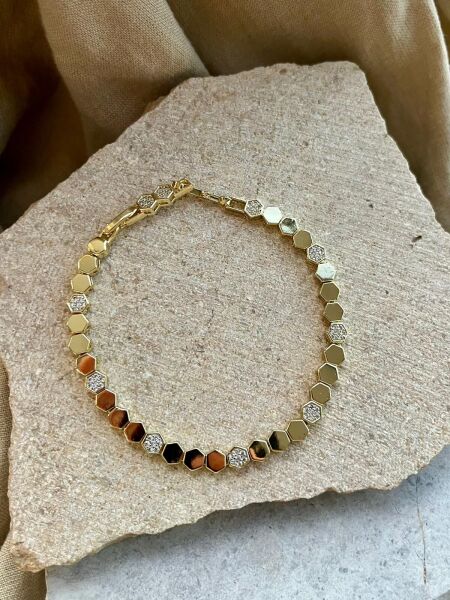 14K Baklava Dizilim Taşlı Bileklik