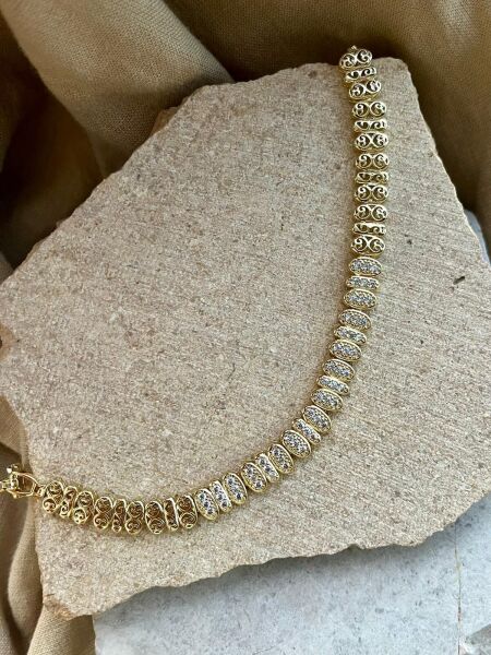 14K Desenli Dizilim Taşlı Bileklik