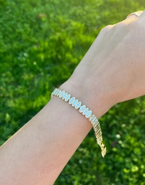 14K Desenli Dizilim Taşlı Bileklik