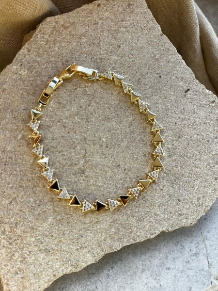 14K Taşlı Örüntü Üçgen Bileklik