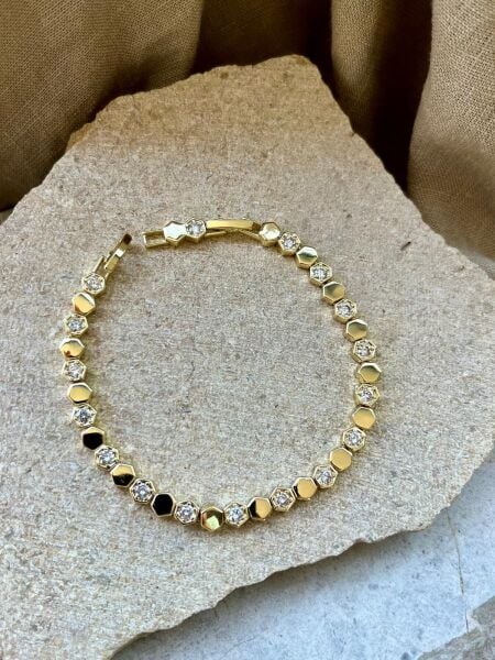 14K Taşlı Baklava Örüntü Bileklik