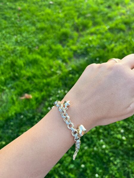 14K Kalpli Yıldızlı İki Renkli Bileklik