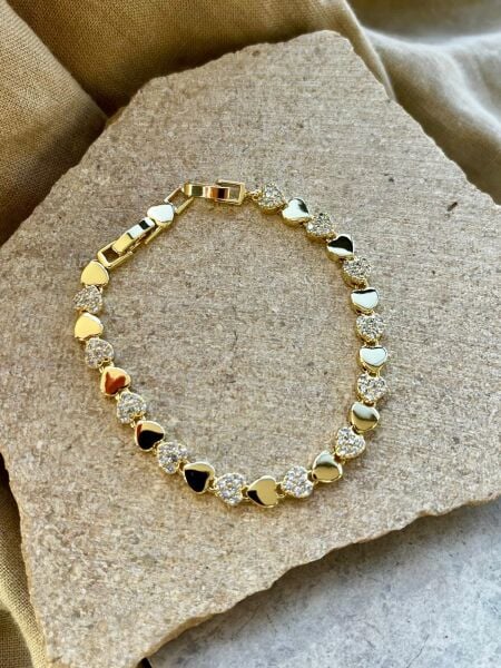 14K Kalpli Taşlı Örüntü Bileklik