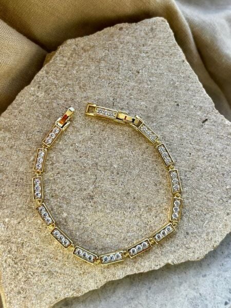 14K Taşlı Dikdörtgen Bileklik