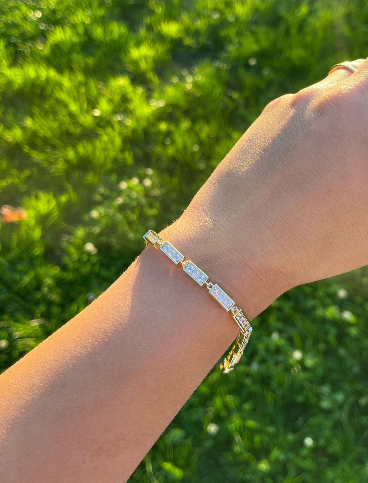 14K Taşlı Dikdörtgen Bileklik