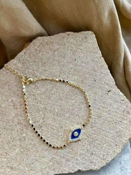 14K Göz Detaylı İnci Dizilim Bileklik