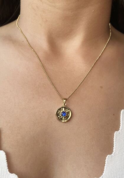 Blue Stone Round Pendant Necklace