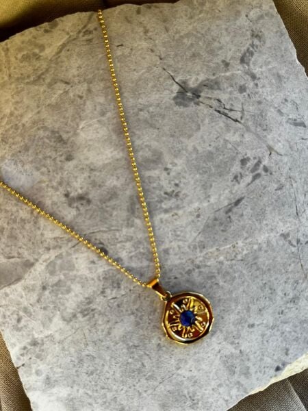 Blue Stone Round Pendant Necklace