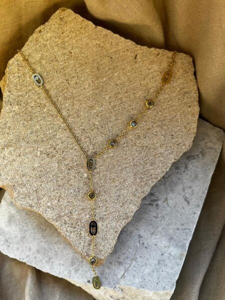 Oval Desenli  Y Kolye