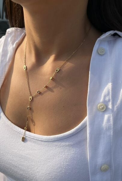 Oval Desenli  Y Kolye