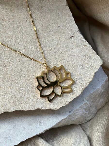 Gold Colored Lotus Pendant Necklace