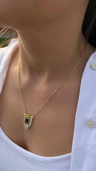 Black Stone Triangle Pendant Necklace