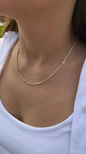 Taş Dizilim Renkli Taşlı Kolye