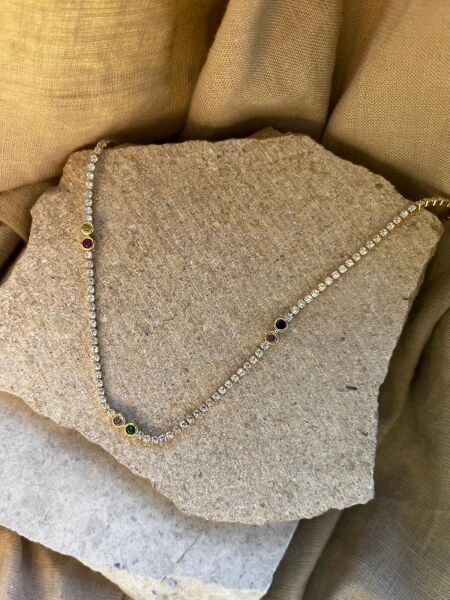 Taş Dizilim Renkli Taşlı Kolye