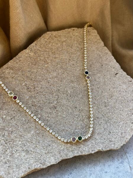 Taş Dizilim Renkli Taşlı Kolye