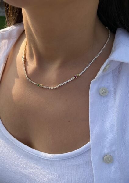 Taş Dizilim Renkli Taşlı Kolye