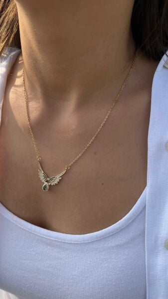 Taşlı Kanat Uçlu Kolye