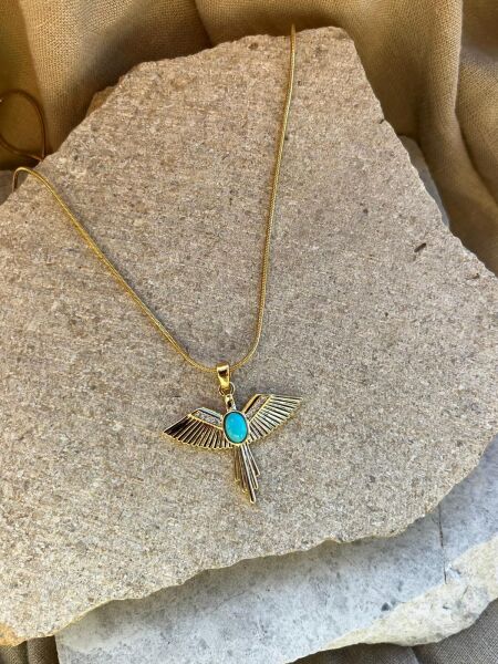 Taşlı Antik Kuş Uçlu Kolye